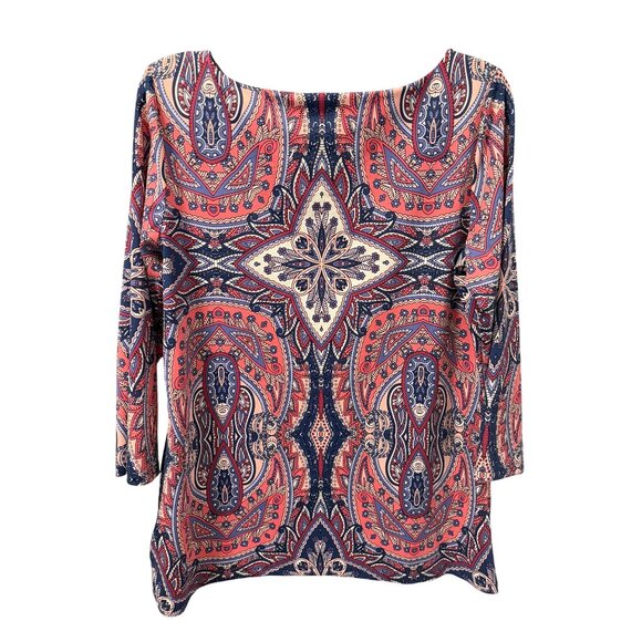 Charter Club Shirt Sz M Paisley Print 3/4 Sleeve Knit Top Soft Modal Blend Blou - Picture 8 of 12